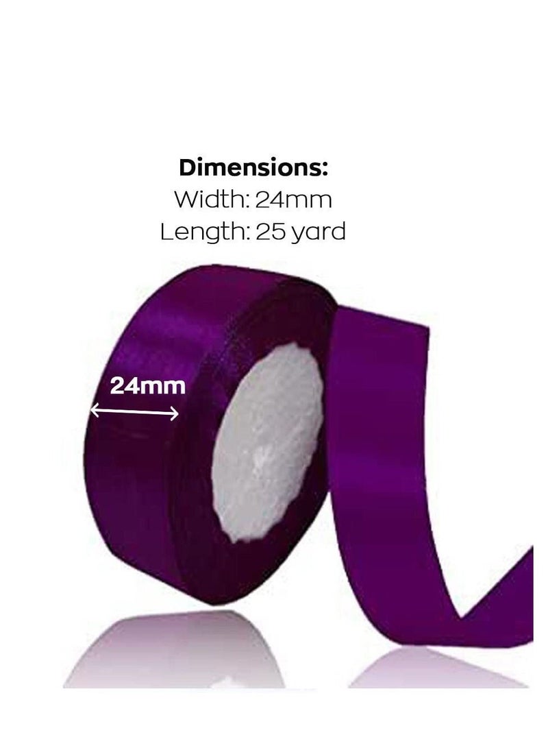 MARKQ شريط ساتان أرجواني، شريط من قماش البوليستر مقاس 24 مم × 25 ياردة لتغليف الهدايا، هدايا الحفلات، ديكورات الزفاف، صنع الأقواس، الباقات، مشاريع الخياطة ولوازم الحرف اليدوية - Image 2