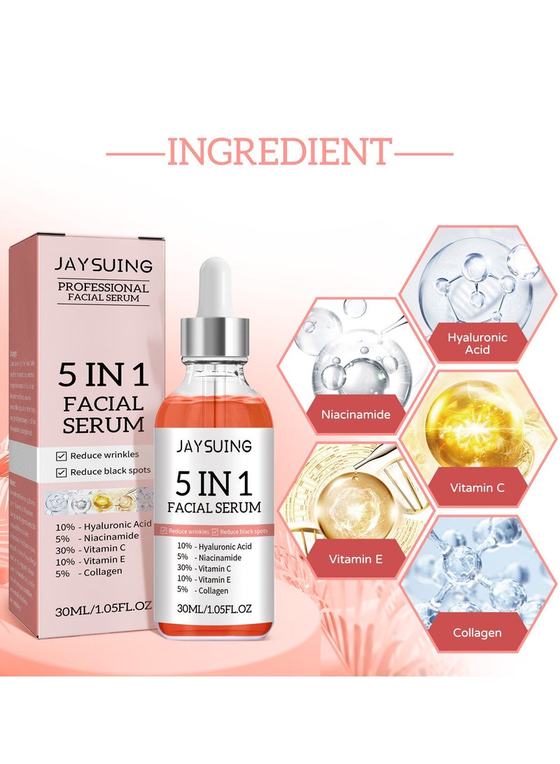 Jaysuing 5 In 1 Moisturizing Whitening Facial Serum, With Hyaluronic Acid Niacinamide Collagen Vitamin , Fast Absorbing Dark Spot Corrector Serum, Anti Wrinkles SerumFor Age Defying Beauty 30ml - Image 4