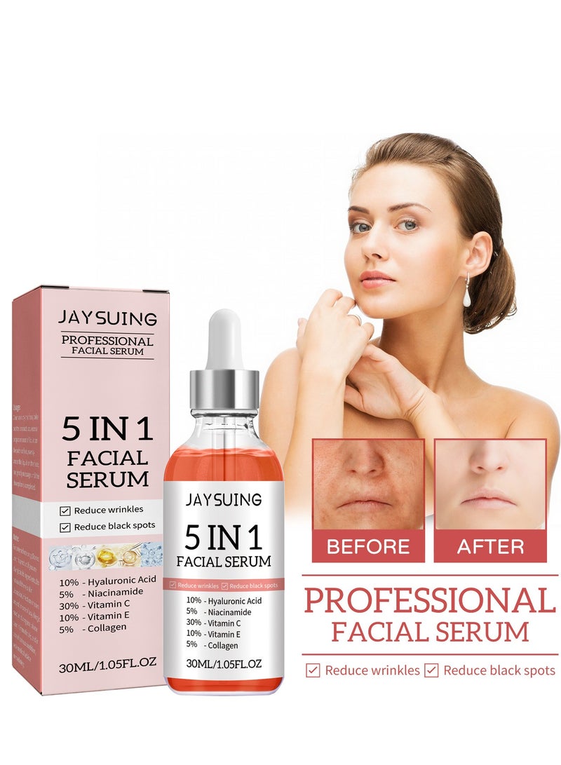 Jaysuing 5 In 1 Moisturizing Whitening Facial Serum, With Hyaluronic Acid Niacinamide Collagen Vitamin , Fast Absorbing Dark Spot Corrector Serum, Anti Wrinkles SerumFor Age Defying Beauty 30ml - Image 1