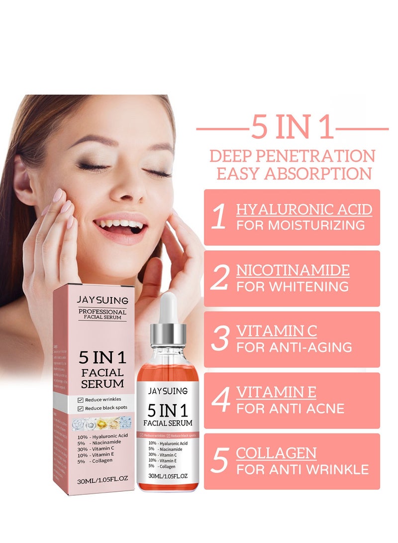 Jaysuing 5 In 1 Moisturizing Whitening Facial Serum, With Hyaluronic Acid Niacinamide Collagen Vitamin , Fast Absorbing Dark Spot Corrector Serum, Anti Wrinkles SerumFor Age Defying Beauty 30ml - Image 5