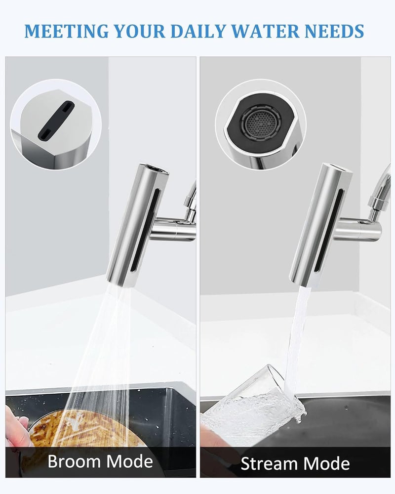 Deoxys Waterfall Kitchen Sink Faucet 3 ModesSweepStreamWaterfall Rotary Switch Stainless Steel Modern Faucet for Kitchen Sink Single Handle Brushed Sink Fuacet - Image 4