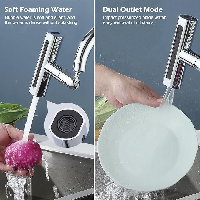 Deoxys Waterfall Kitchen Sink Faucet 3 ModesSweepStreamWaterfall Rotary Switch Stainless Steel Modern Faucet for Kitchen Sink Single Handle Brushed Sink Fuacet - Image 3