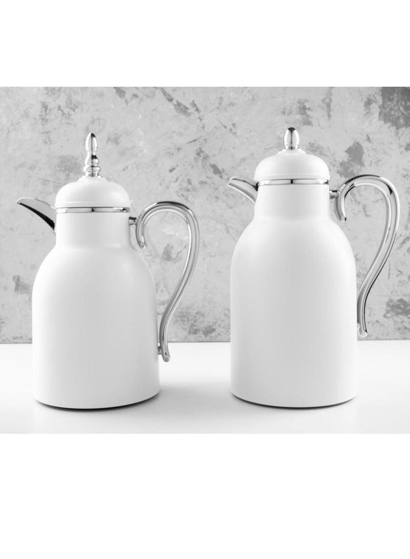 Attractive Coffee and Tea Fridge Thermos Set with an Elegant White/Silver Design 