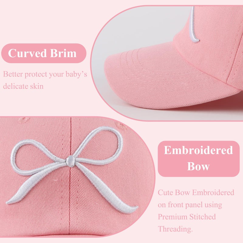 Zsedrut Toddler Girl Baseball Cap Kids Adjustable Summer Sun Hat Unisex Baby Lightweight Trucker Hats (Bow Style-Pink) - Image 3