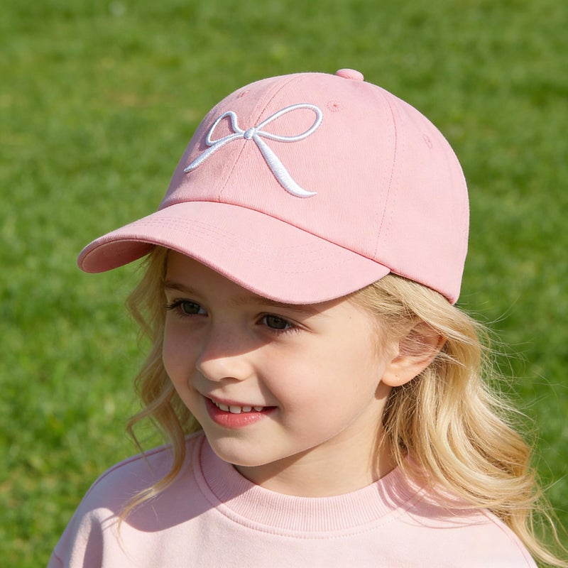 Zsedrut Toddler Girl Baseball Cap Kids Adjustable Summer Sun Hat Unisex Baby Lightweight Trucker Hats (Bow Style-Pink) - Image 5