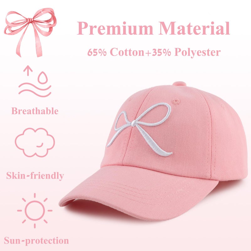 Zsedrut Toddler Girl Baseball Cap Kids Adjustable Summer Sun Hat Unisex Baby Lightweight Trucker Hats (Bow Style-Pink) - Image 2