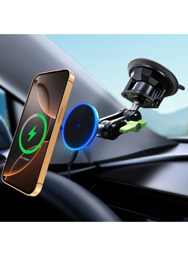 LanParte Magnetic Wireless Car Phone Holder with 15W Fast Charging – 360° Rotatable, Vacuum Suction, Hands-Free Dashboard Mount - Image 1