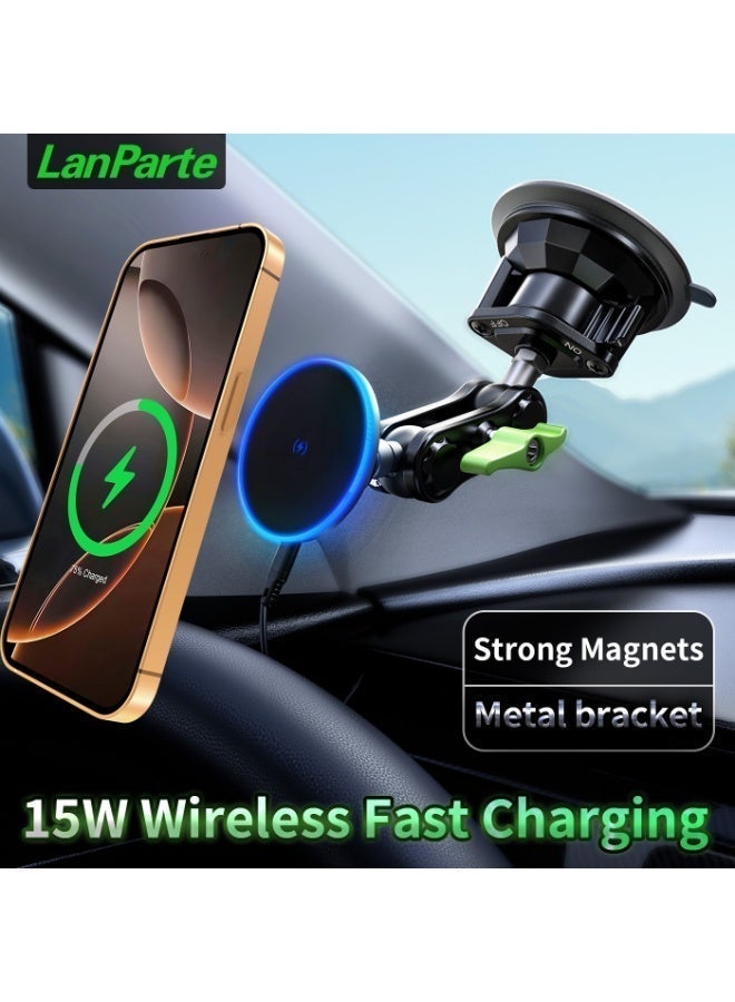 LanParte Magnetic Wireless Car Phone Holder with 15W Fast Charging – 360° Rotatable, Vacuum Suction, Hands-Free Dashboard Mount - Image 5