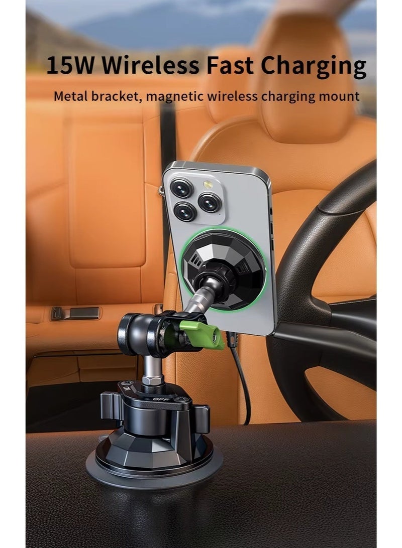 LanParte Magnetic Wireless Car Phone Holder with 15W Fast Charging – 360° Rotatable, Vacuum Suction, Hands-Free Dashboard Mount - Image 3