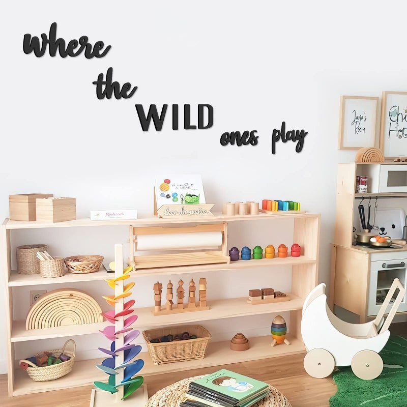 Xylolfsty Playroom Wall Decor, Where The Wild Ones Play Sign - Wooden Wall Art for Boys & Girls Toy Room, Toddler Nursery, Bedroom - 8 pcs - Image 5