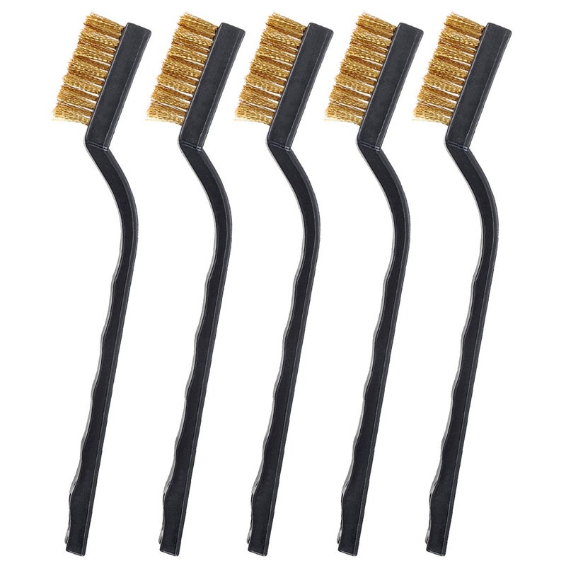 Topspeeder 10 Pieces Small Wire Brush Scratch Brush (Stainless Steel + Brass), Curved Handle Masonry Brush Wire Bristle for Cleaning Welding Slag and Rust - Image 5