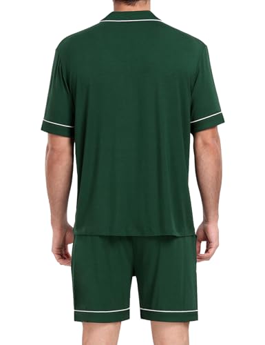 YOPUGEE Mens Pajama sSet Short Sleeve 2PCS Sleepwear Classic Button Down Loungewear Set Soft Modal Pj Set with Pockets, Army Green-L - Image 2