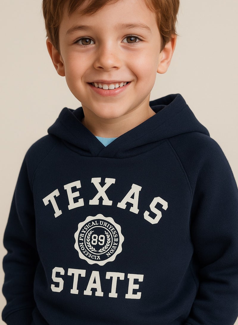 فكتور اند جين سويت شيرت بغطاء رأس للأولاد بتصميم ولاية تكساس باللون الكحلي - Image 5