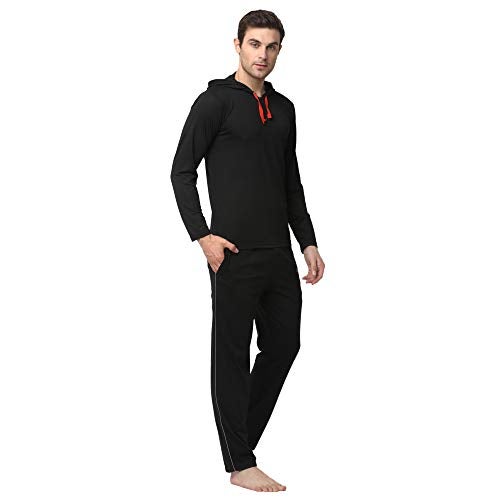Mack Jonney Cotton Blend Track suit Co-ord Set For Men With Hodded Full Sleeve T-Shirt and Track Pant-T_10_BLK_D1_BLK_02-M - Image 2