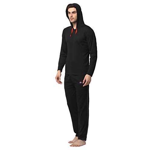 Mack Jonney Cotton Blend Track suit Co-ord Set For Men With Hodded Full Sleeve T-Shirt and Track Pant-T_10_BLK_D1_BLK_02-M - Image 3