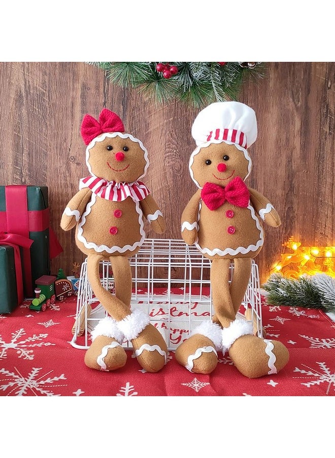 BALONAR 15Inch Large Size Christmas Plush Gingerbread Man Boy Girl Figures With Chef Hat Bowknot Christmas Ornament Home Decorations Doll Soft Door Window Table Tree Holiday Xmas Season Decor  - Image 1