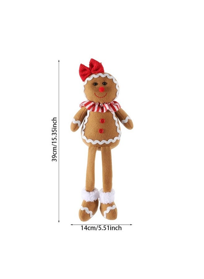 BALONAR 15Inch Large Size Christmas Plush Gingerbread Man Boy Girl Figures With Chef Hat Bowknot Christmas Ornament Home Decorations Doll Soft Door Window Table Tree Holiday Xmas Season Decor  - Image 2