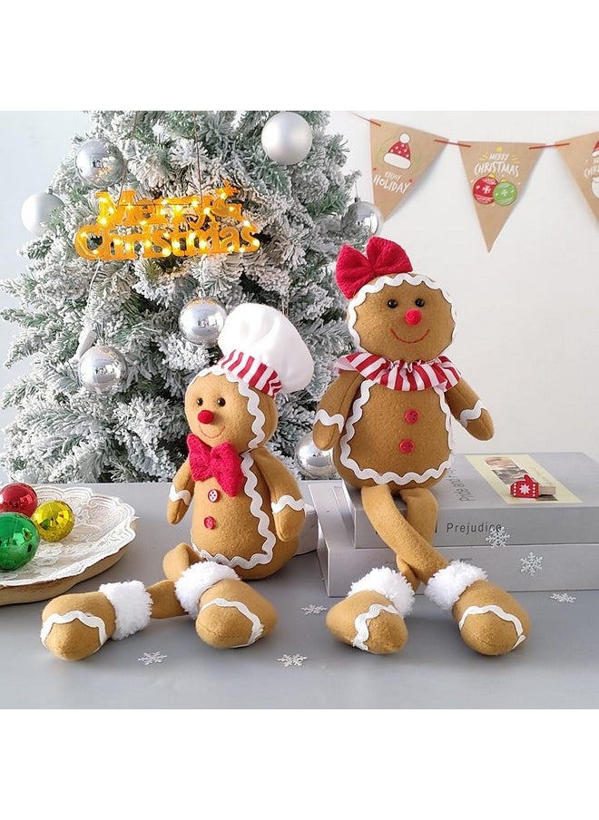 BALONAR 15Inch Large Size Christmas Plush Gingerbread Man Boy Girl Figures With Chef Hat Bowknot Christmas Ornament Home Decorations Doll Soft Door Window Table Tree Holiday Xmas Season Decor  - Image 5
