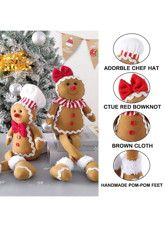 BALONAR 15Inch Large Size Christmas Plush Gingerbread Man Boy Girl Figures With Chef Hat Bowknot Christmas Ornament Home Decorations Doll Soft Door Window Table Tree Holiday Xmas Season Decor  - Image 3