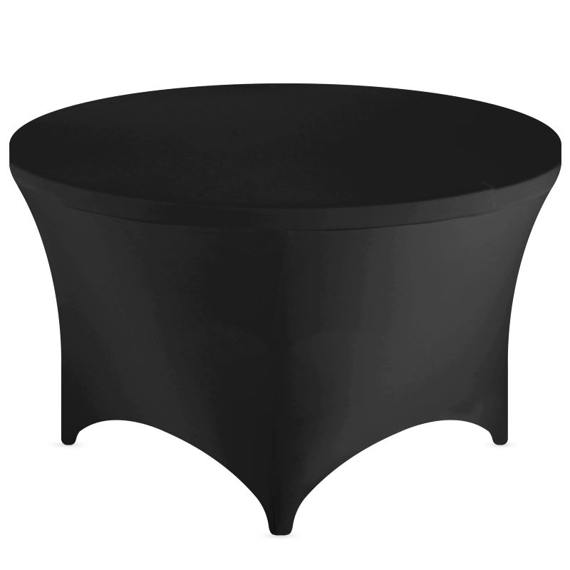 FestiCorp 60 Inch Round Spandex Table Covers 5ft Fitted Tablecloth for 5 Foot Tables Stretch Wrinkle Free Black Table Clothes for Party Wedding Birthday Banquet Vendor Stand