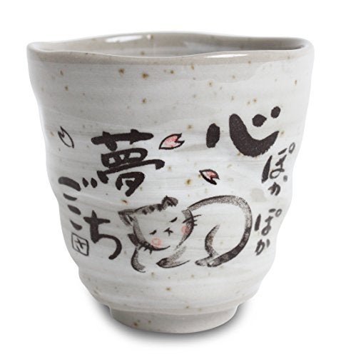 Minoribo Mino ware Japanese Pottery Yunomi Chawan Tea Cup Peaceful Time Series w/Kanji Poem Gray made in Japan (Japan Import) KSY109 (Owl) - Image 1