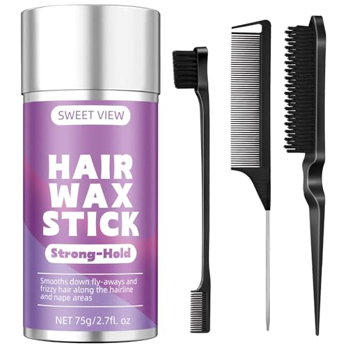 SWEET VIEW Hair Wax Stick & Slick Back Hair Brush for Tame Flyaways, Frizz, Sleek Ponytails, Buns | Pomade/Balm/Gel Stick for Woman, Styling Accessories for Girls - Image 1