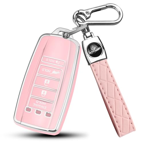 FT FUNTOR 5 buttons Key Fob Cover with Leather Keychain for Acura, Premium TPU Case for ILX MDX RDX RLX TLX (B-Pink) - Image 1