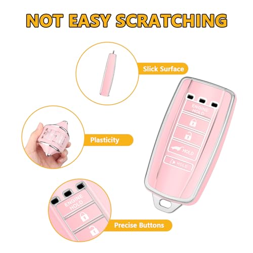 FT FUNTOR 5 buttons Key Fob Cover with Leather Keychain for Acura, Premium TPU Case for ILX MDX RDX RLX TLX (B-Pink) - Image 3