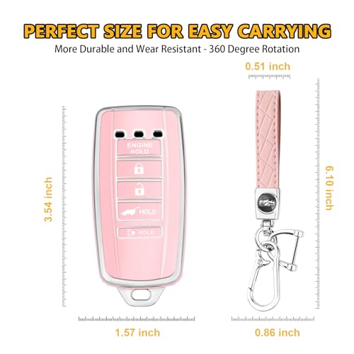 FT FUNTOR 5 buttons Key Fob Cover with Leather Keychain for Acura, Premium TPU Case for ILX MDX RDX RLX TLX (B-Pink) - Image 5