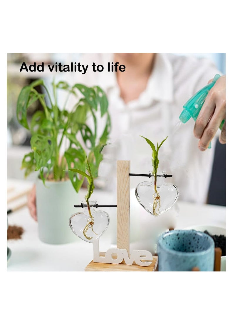 Excefore Desktop Plant Propagation Station, Glass Planter Terrarium with Wooden Tray, Two High-low bottle love-shaped glass hydroponic vases, Love Vase Plant Propagation Station for Home Office Decor - Image 5