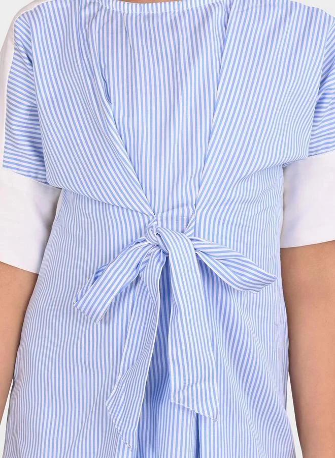 Bonkids Girl's Off-White 100% Cotton Printed Regular Fit Dress