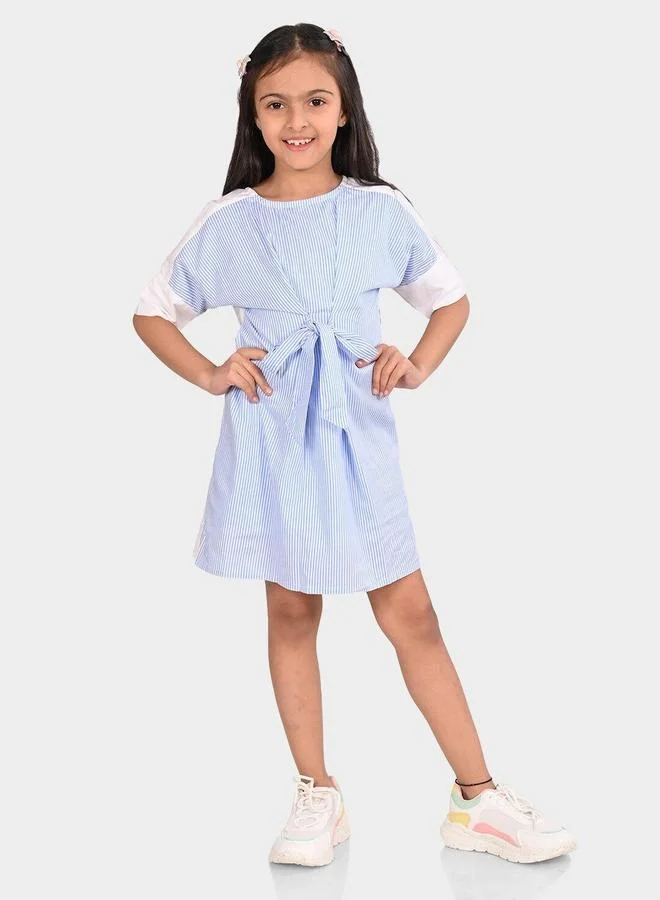 Bonkids Girl's Off-White 100% Cotton Printed Regular Fit Dress