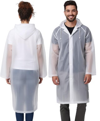 HACER EVA Waterproof Unisex Rain Coat Hooded Full Sleeves Outdoor Men, Women, Boys & Girls Rainwear Poncho Raincoat for Camping, Hiking & Travelling (White)