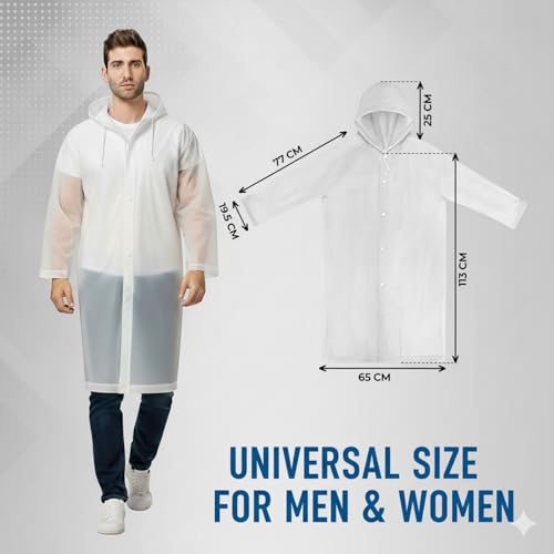 HACER EVA Waterproof Unisex Rain Coat Hooded Full Sleeves Outdoor Men, Women, Boys & Girls Rainwear Poncho Raincoat for Camping, Hiking & Travelling (White) - Image 2