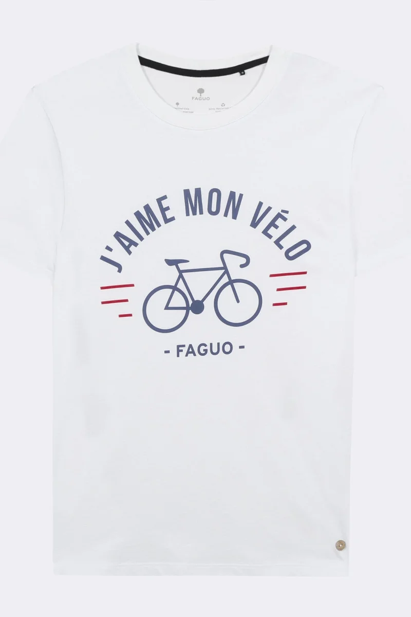 Faguo Arcy J'aime mon vÃ©lo (I Like My Bike) Model 2 - White Round collar t-shirt in recycled cotton