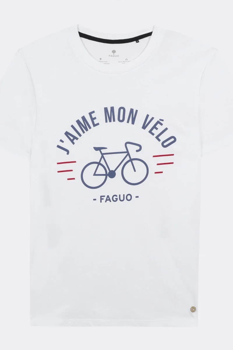 Faguo Arcy J'aime mon vÃ©lo (I Like My Bike) Model 2 - White Round collar t-shirt in recycled cotton