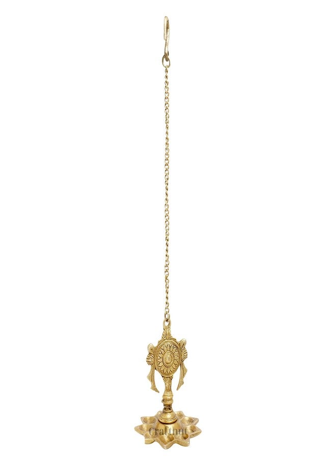 CRAFTHUT Brass 9 Slot Hanging Oil Lamp – 15In (700g) Shankh Design Diya with Chain – Traditional for Pooja, Home & Temple Décor - Image 4