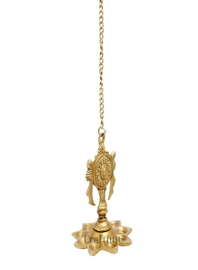 CRAFTHUT Brass 9 Slot Hanging Oil Lamp – 15In (700g) Shankh Design Diya with Chain – Traditional for Pooja, Home & Temple Décor - Image 5