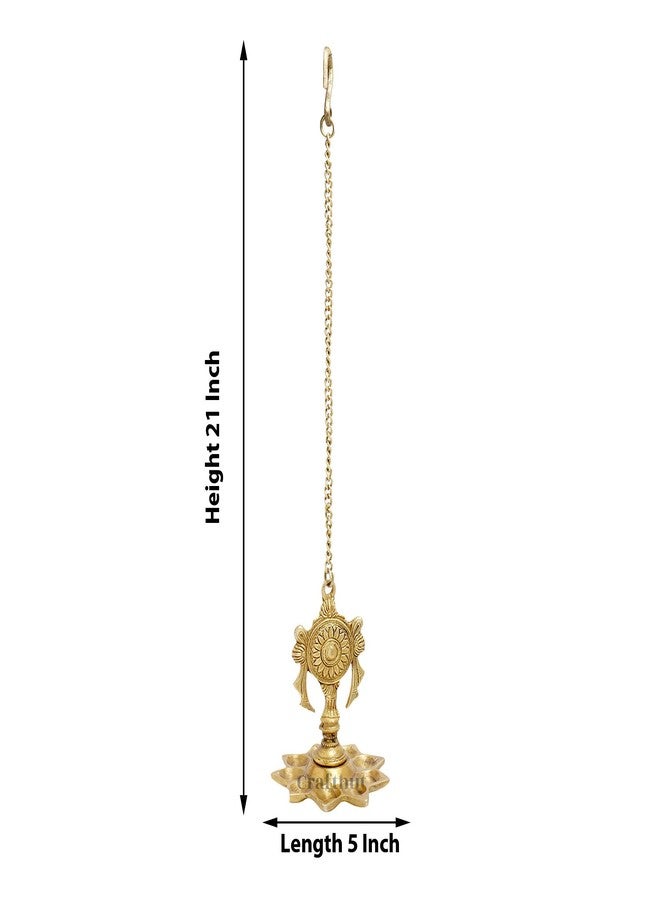 CRAFTHUT Brass 9 Slot Hanging Oil Lamp – 15In (700g) Shankh Design Diya with Chain – Traditional for Pooja, Home & Temple Décor - Image 2