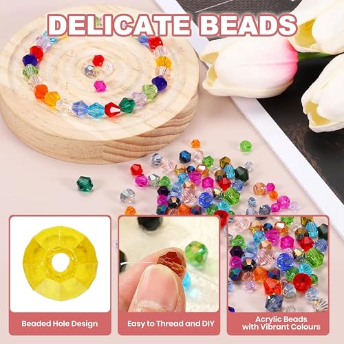 INDIKONB Bicone Acrylic Plastic Crystal-Like Bead | Small 4mm Beads for Bracelet & Necklace Making | 2400 Bead | Pack of 70g | Colorful Beads for DIY Jewelry & Craft Projects (Yellow) - Image 3
