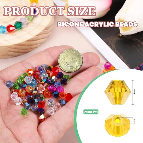 INDIKONB Bicone Acrylic Plastic Crystal-Like Bead | Small 4mm Beads for Bracelet & Necklace Making | 2400 Bead | Pack of 70g | Colorful Beads for DIY Jewelry & Craft Projects (Yellow) - Image 2