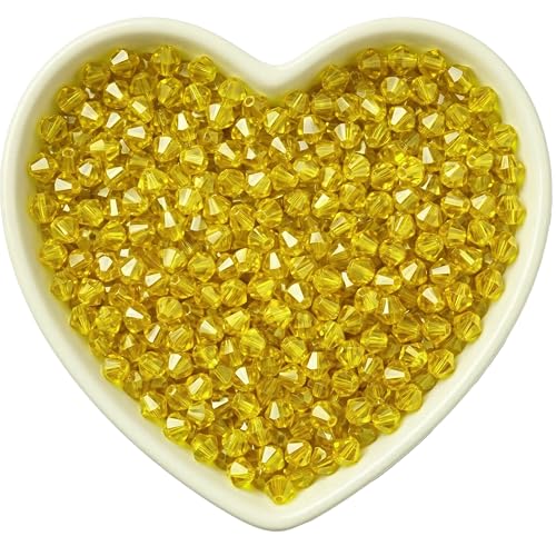 INDIKONB Bicone Acrylic Plastic Crystal-Like Bead | Small 4mm Beads for Bracelet & Necklace Making | 2400 Bead | Pack of 70g | Colorful Beads for DIY Jewelry & Craft Projects (Yellow) - Image 1