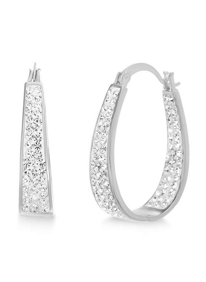 Devin Rose Oval Inside Outside Hoop Earrings For Women Faceted Sparkle Crystals In Rhodium Plated Brass White - Image 1