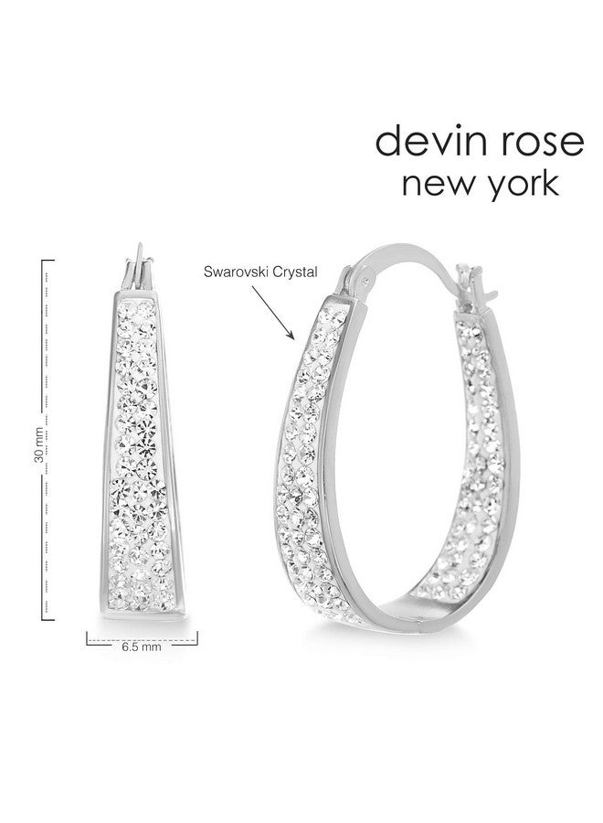 Devin Rose Oval Inside Outside Hoop Earrings For Women Faceted Sparkle Crystals In Rhodium Plated Brass White - Image 3