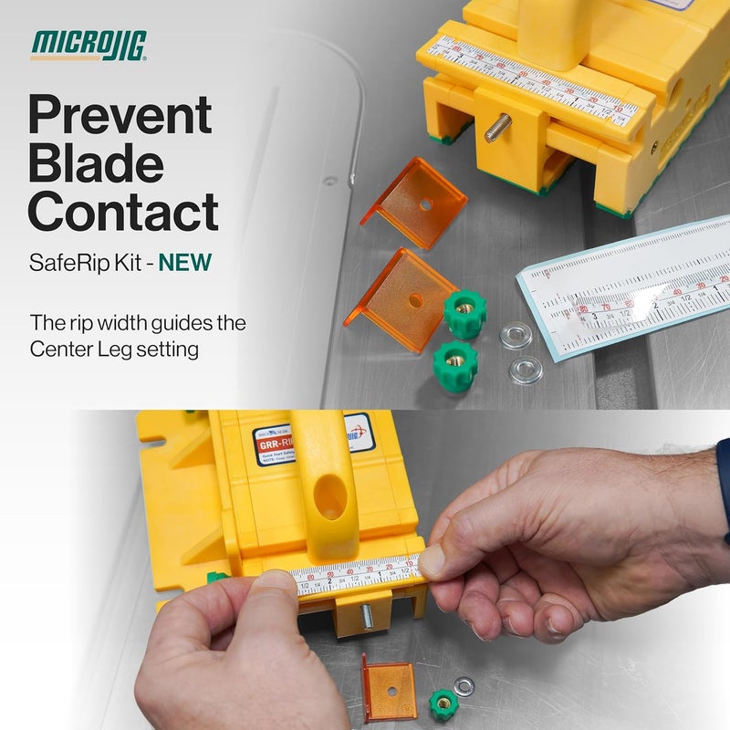 MICRO JIG GRR-RIPPER+ by . Includes SafeRip Kit. Fully Adjustable 3D Push Block for Table Saws, Router Tables, Band Saws, and Jointers. (SKU: GR-100+) Yellow/Green - Image 5