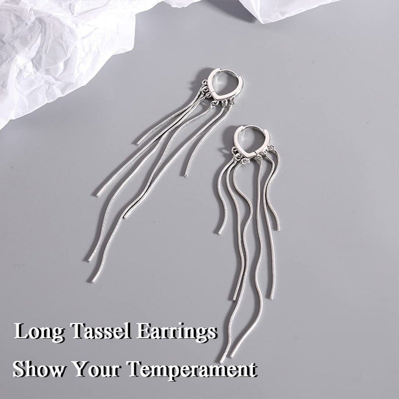 KesaPlan Sterling Silver Women's Tassel Earrings Gold 925 Silver Chandelier Threading Long Gold Dangle Earrings - Image 5