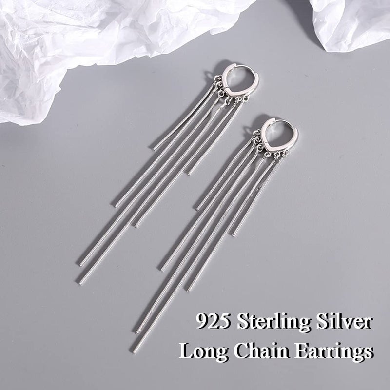 KesaPlan Sterling Silver Women's Tassel Earrings Gold 925 Silver Chandelier Threading Long Gold Dangle Earrings - Image 3