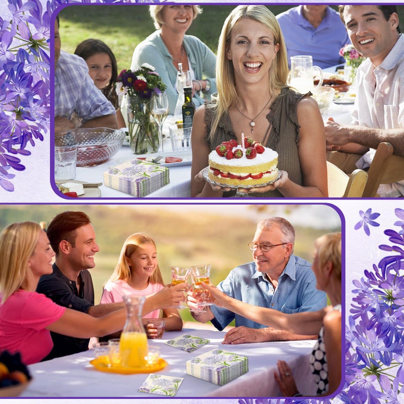 Frienda 60 Pcs Agapanthus Cocktail Paper Napkins Spring Summer Plants Beverage Napkins 3-ply 5 x 5 Inch Disposable Decorative Birthday Decor for Home Table Party Supplies - Image 5