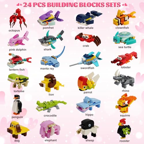 Rtudan 24 Pieces Building Blocks Valentines Day Cards for Kids School Classroom with Sea Creatures and Animals Classroom Exchange Prize Supplies Boys Girls Valentine Gift Party Favor - Image 5