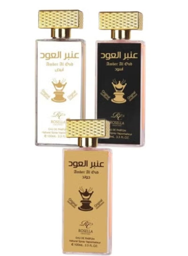 Rosella Amber Al Oud White And Amber Al Oud Black And Amber Al Oud Gold Perfume 100ML - Image 1